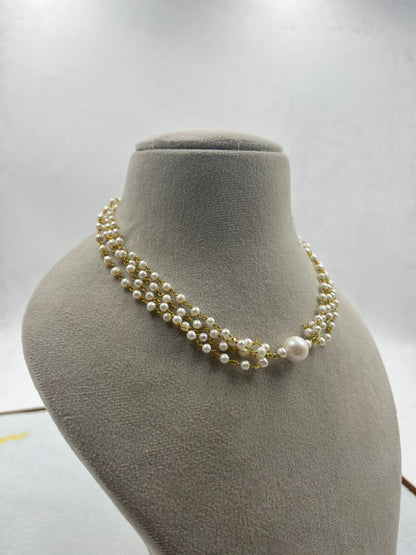 Natural Freshwater Pearl Choker  | Handmade Elegant Pearl Jewelry | Brass Lock