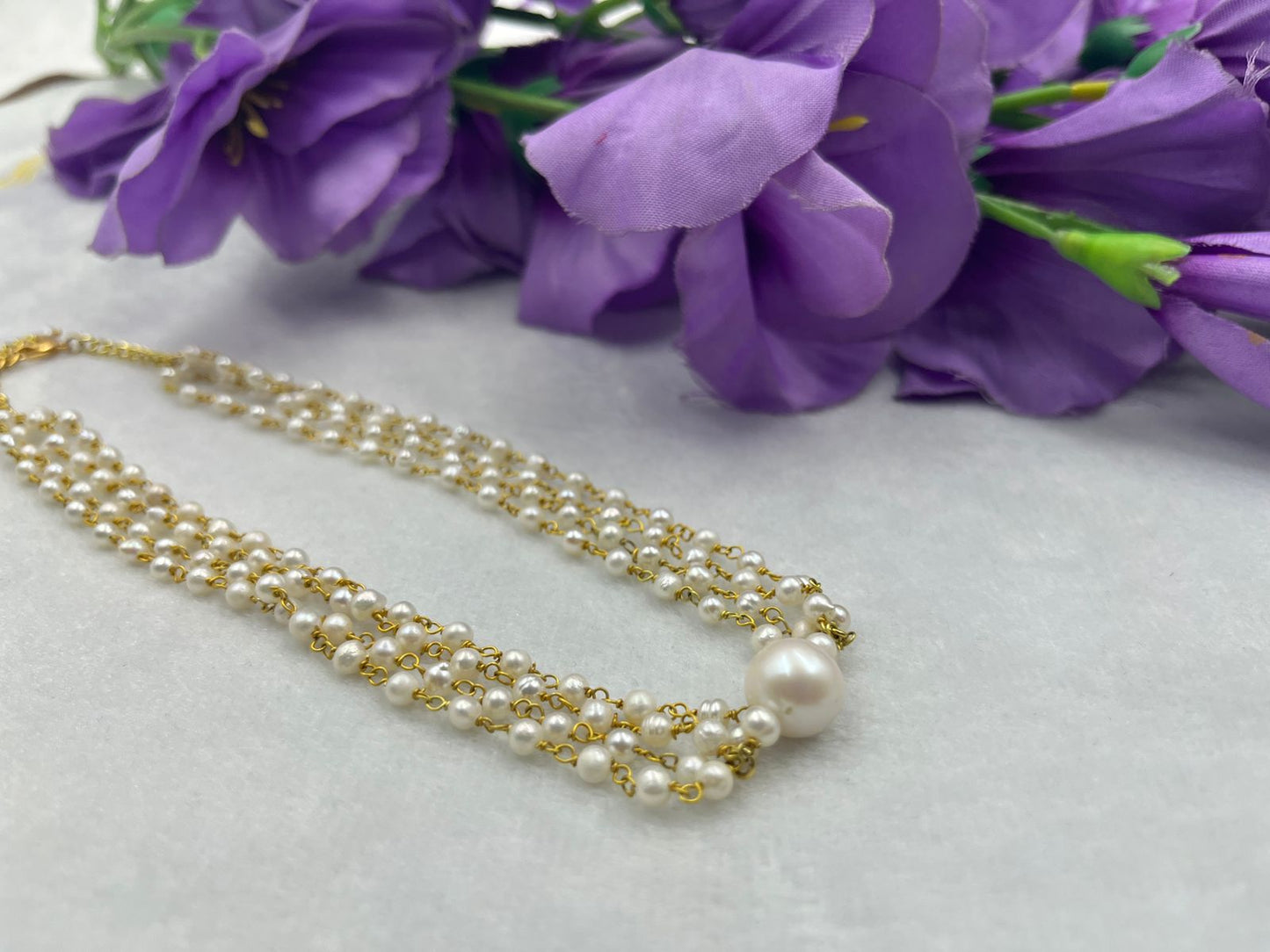 Natural Freshwater Pearl Choker  | Handmade Elegant Pearl Jewelry | Brass Lock
