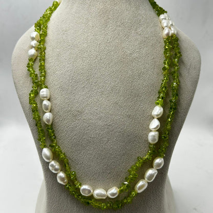 Peridot & Freshwater Pearl Necklace | Natural Green Gemstone Jewelry | Elegant Handmade Necklace