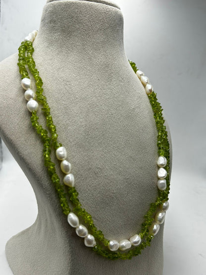 Peridot & Freshwater Pearl Necklace | Natural Green Gemstone Jewelry | Elegant Handmade Necklace