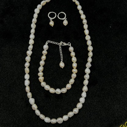 Freshwater Pearl Jewelry Combo Set | Pearl Necklace, Earrings & Bracelet | Elegant Gift for Her