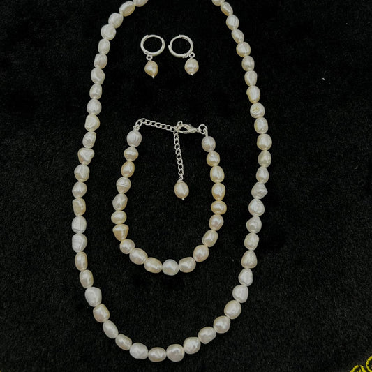 Freshwater Pearl Jewelry Combo Set | Pearl Necklace, Earrings & Bracelet | Elegant Gift for Her