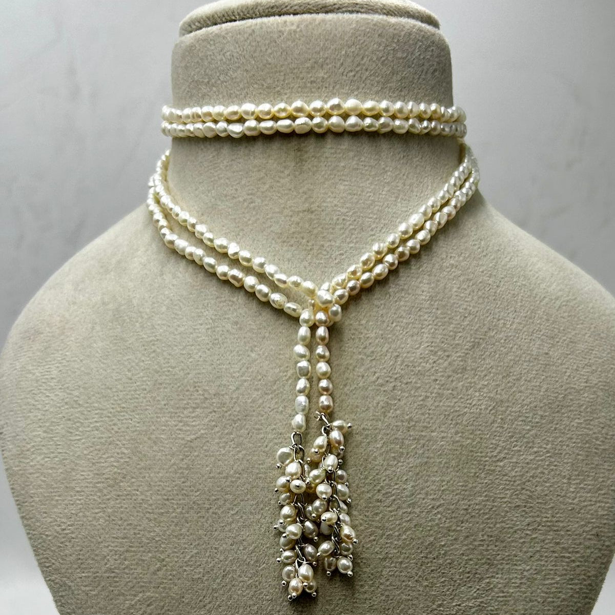 Freshwater Pearl Necklace | Multi-Strand Pearl Y Necklace | Pearl Tassel Statement Necklace | Elegant Handmade Jewelry | Bridal Gift for Her