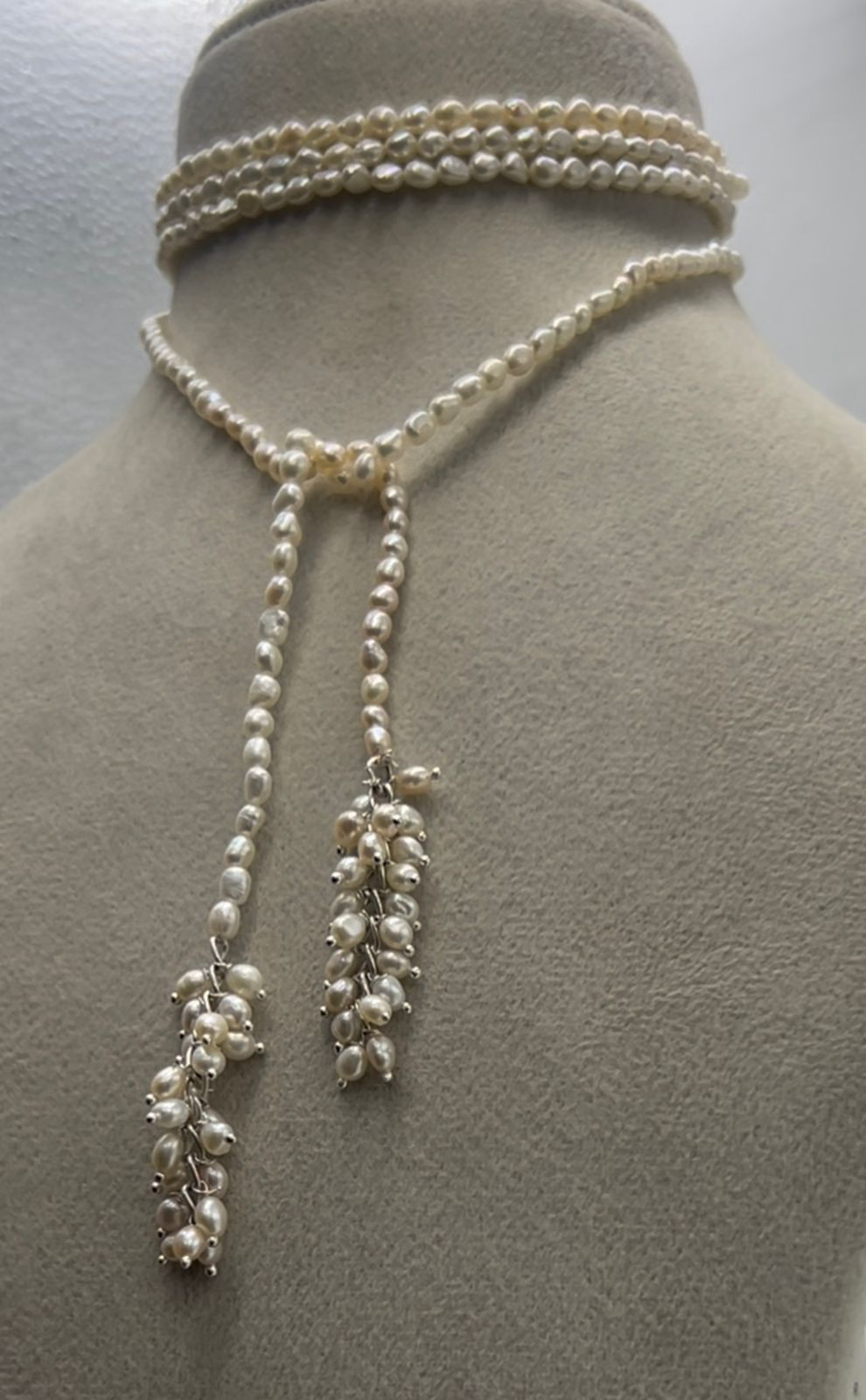 Freshwater Pearl Necklace | Multi-Strand Pearl Y Necklace | Pearl Tassel Statement Necklace | Elegant Handmade Jewelry | Bridal Gift for Her