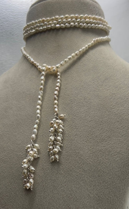 Freshwater Pearl Necklace | Multi-Strand Pearl Y Necklace | Pearl Tassel Statement Necklace | Elegant Handmade Jewelry | Bridal Gift for Her