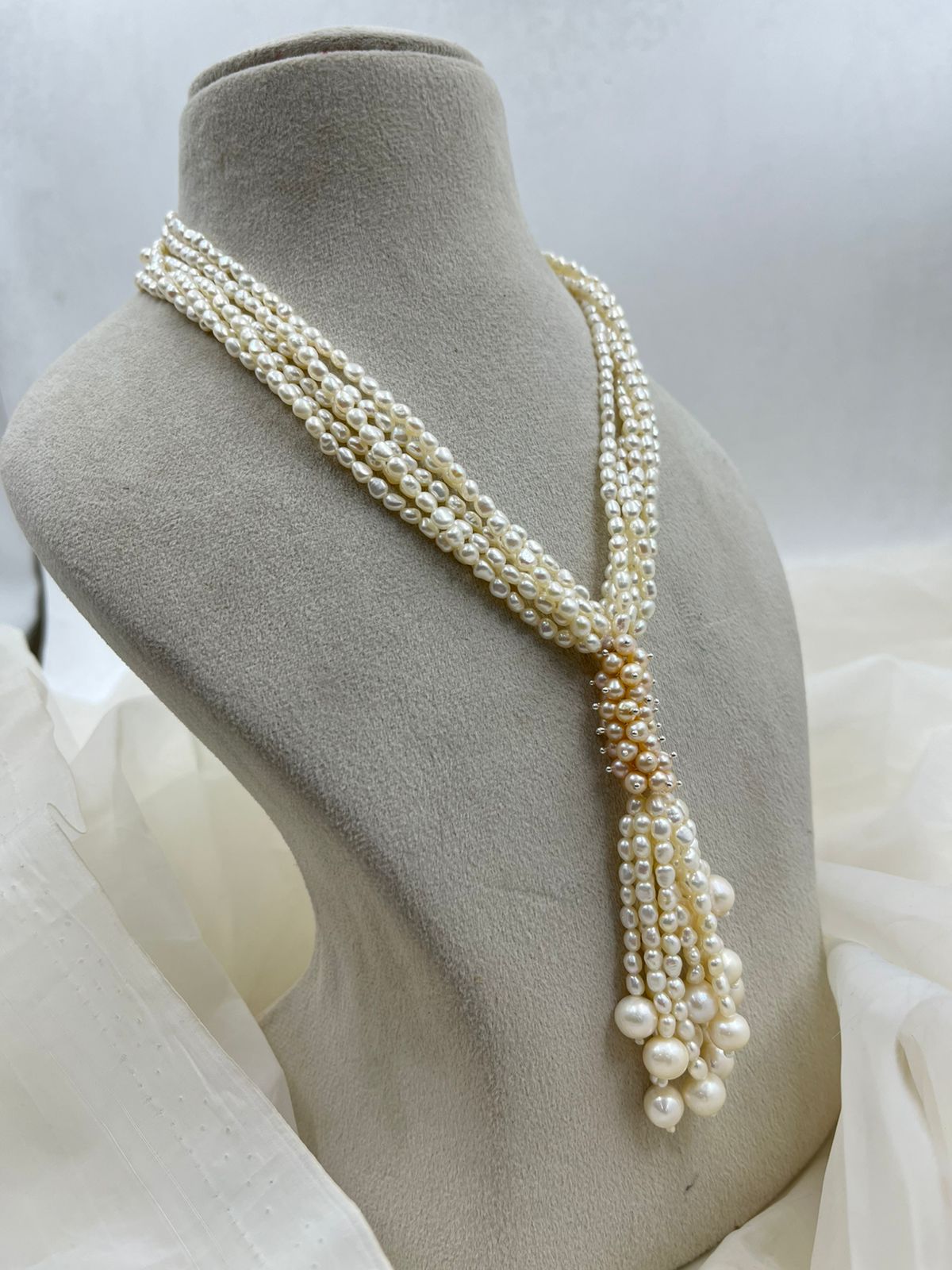 Freshwater Pearl Necklace | Multi-Strand Pearl Tassel Necklace With earrings  | Statement Pearl Jewelry | Elegant Handmade Necklace | Bridal & Wedding Gift for Her