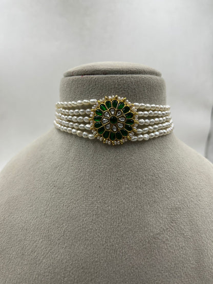 Multi-Layered Natural Freshwater Pearl Choker for Women , Brass Pendant