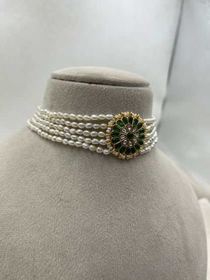 Multi-Layered Natural Freshwater Pearl Choker for Women , Brass Pendant