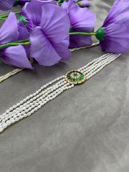 Multi-Layered Natural Freshwater Pearl Choker for Women , Brass Pendant