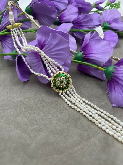 Multi-Layered Natural Freshwater Pearl Choker for Women , Brass Pendant