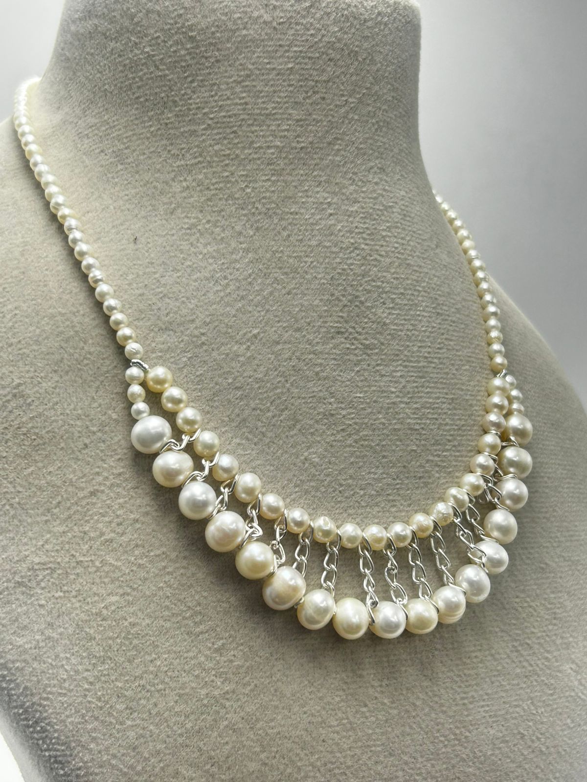 Real Freshwater Cultured Pearl Necklace & Earrings Set – Statement Bridal Jewelry