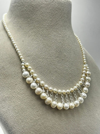 Real Freshwater Cultured Pearl Necklace & Earrings Set – Statement Bridal Jewelry