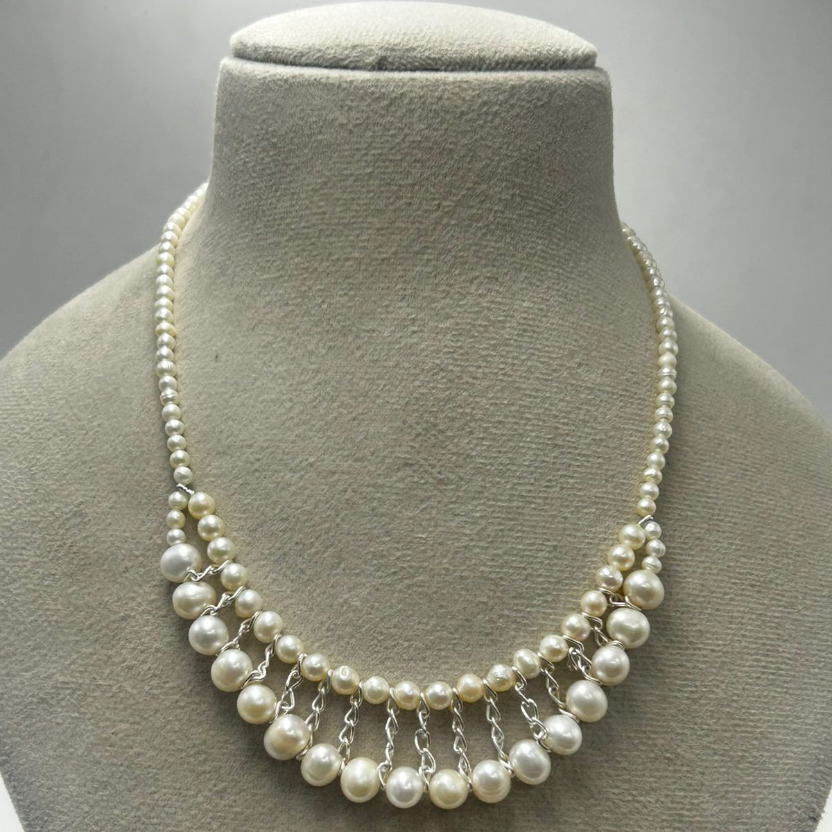 Real Freshwater Cultured Pearl Necklace & Earrings Set – Statement Bridal Jewelry