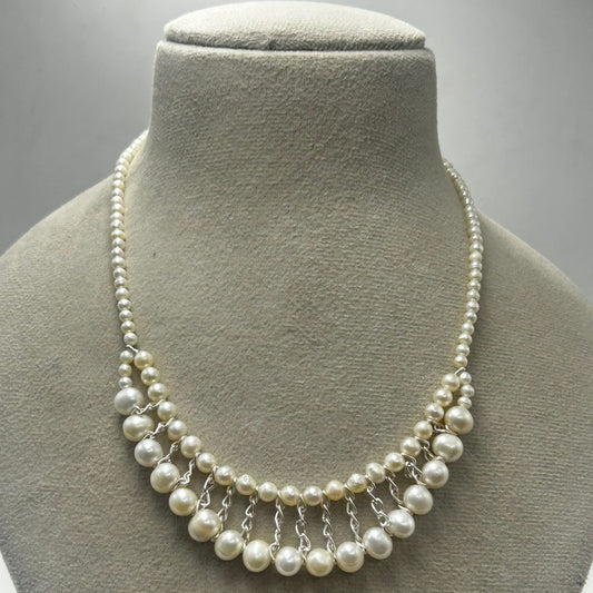 Real Freshwater Cultured Pearl Necklace & Earrings Set – Statement Bridal Jewelry