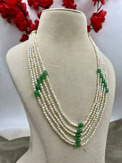 Real Freshwater Cultured Pearl Necklace & Earrings Set with Imitation Stones