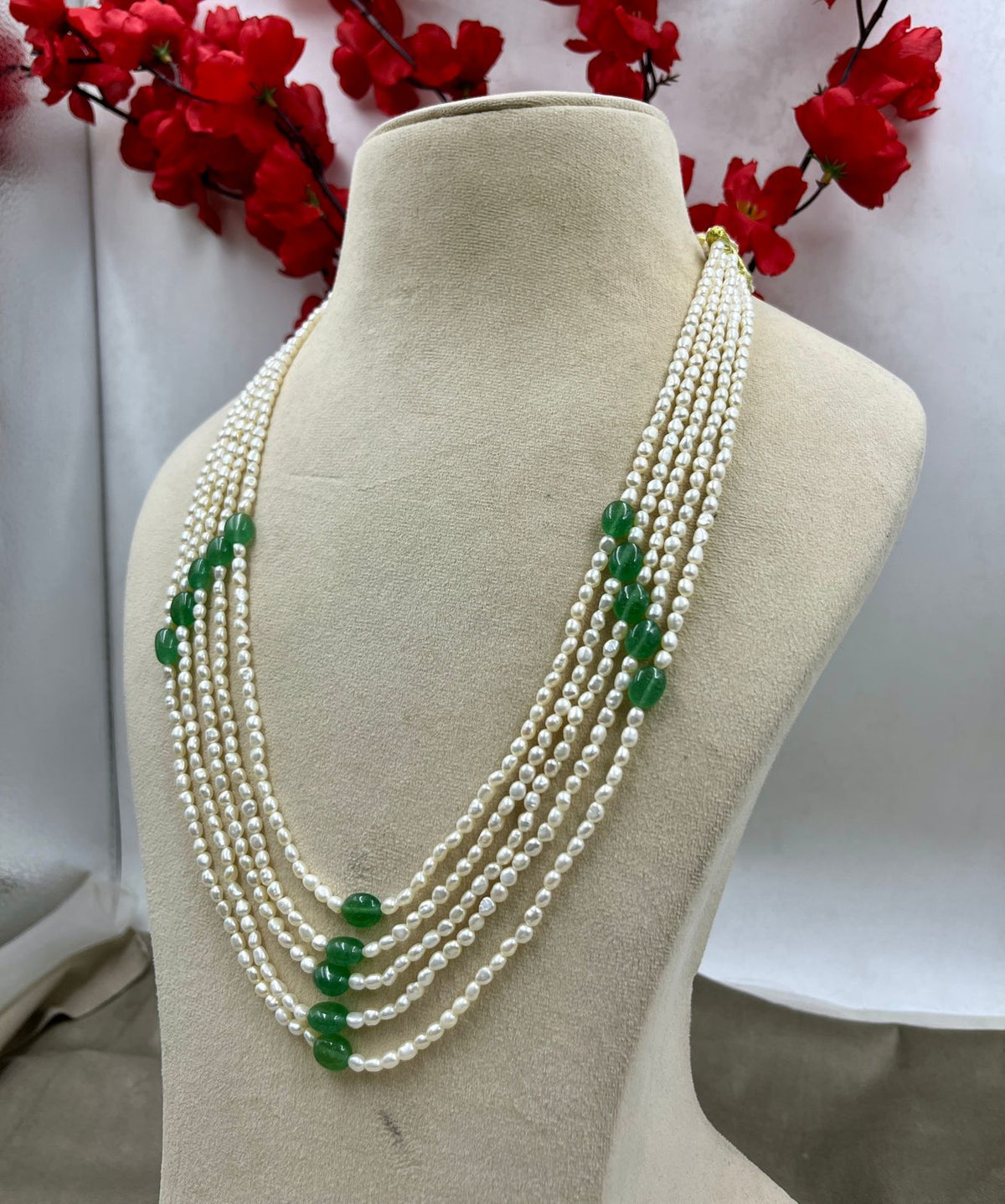 Real Freshwater Cultured Pearl Necklace & Earrings Set with Imitation Stones