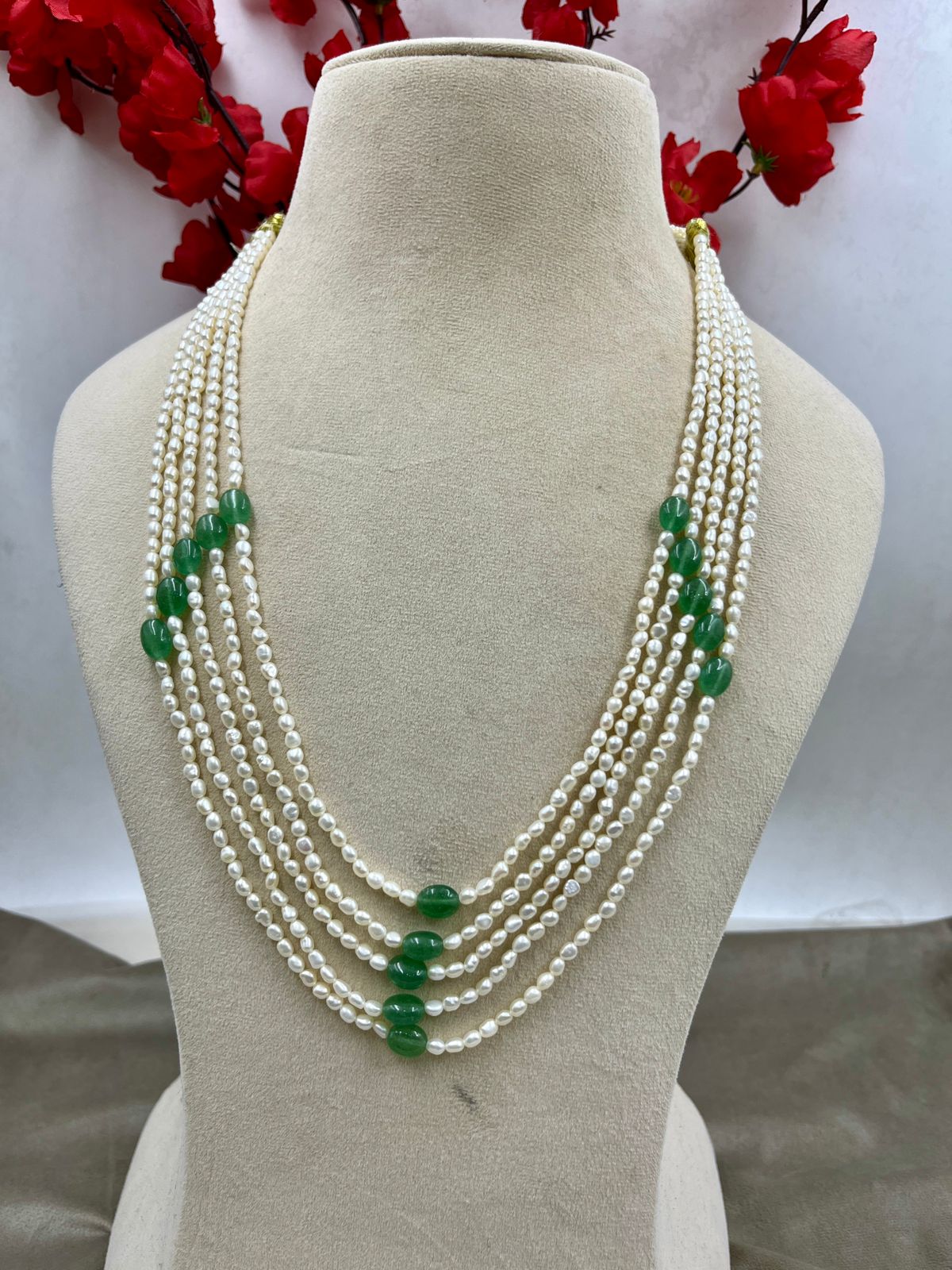Real Freshwater Cultured Pearl Necklace & Earrings Set with Imitation Stones