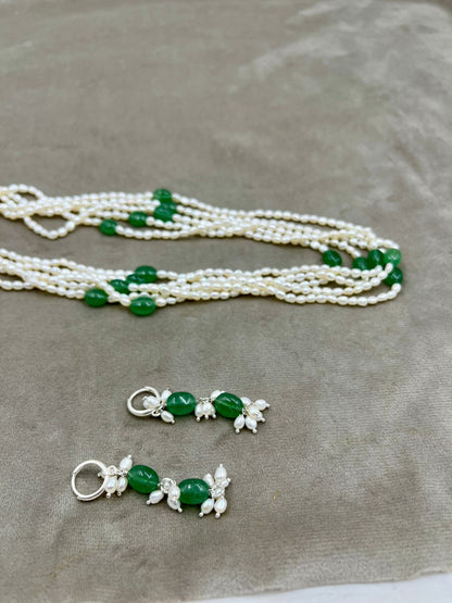 Real Freshwater Cultured Pearl Necklace & Earrings Set with Imitation Stones
