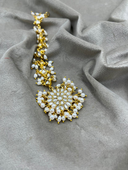 Freshwater Pearl Mang Tikka | Brass Stone Matha Patti Jewelry | Traditional Indian Bridal Hair Accessory | Handmade Wedding Jewelry