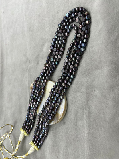 Freshwater Pearl Kantha with Sarafa | Black Freshwater Pearl Necklace | Traditional Indian Layered Pearl Jewelry | Elegant Handmade Necklace