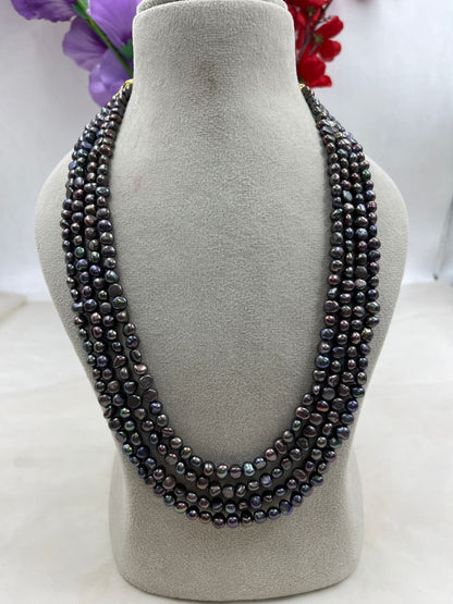 Freshwater Pearl Kantha with Sarafa | Black Freshwater Pearl Necklace | Traditional Indian Layered Pearl Jewelry | Elegant Handmade Necklace