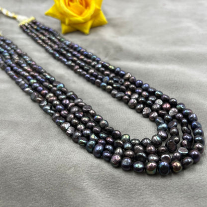 Freshwater Pearl Kantha with Sarafa | Black Freshwater Pearl Necklace | Traditional Indian Layered Pearl Jewelry | Elegant Handmade Necklace
