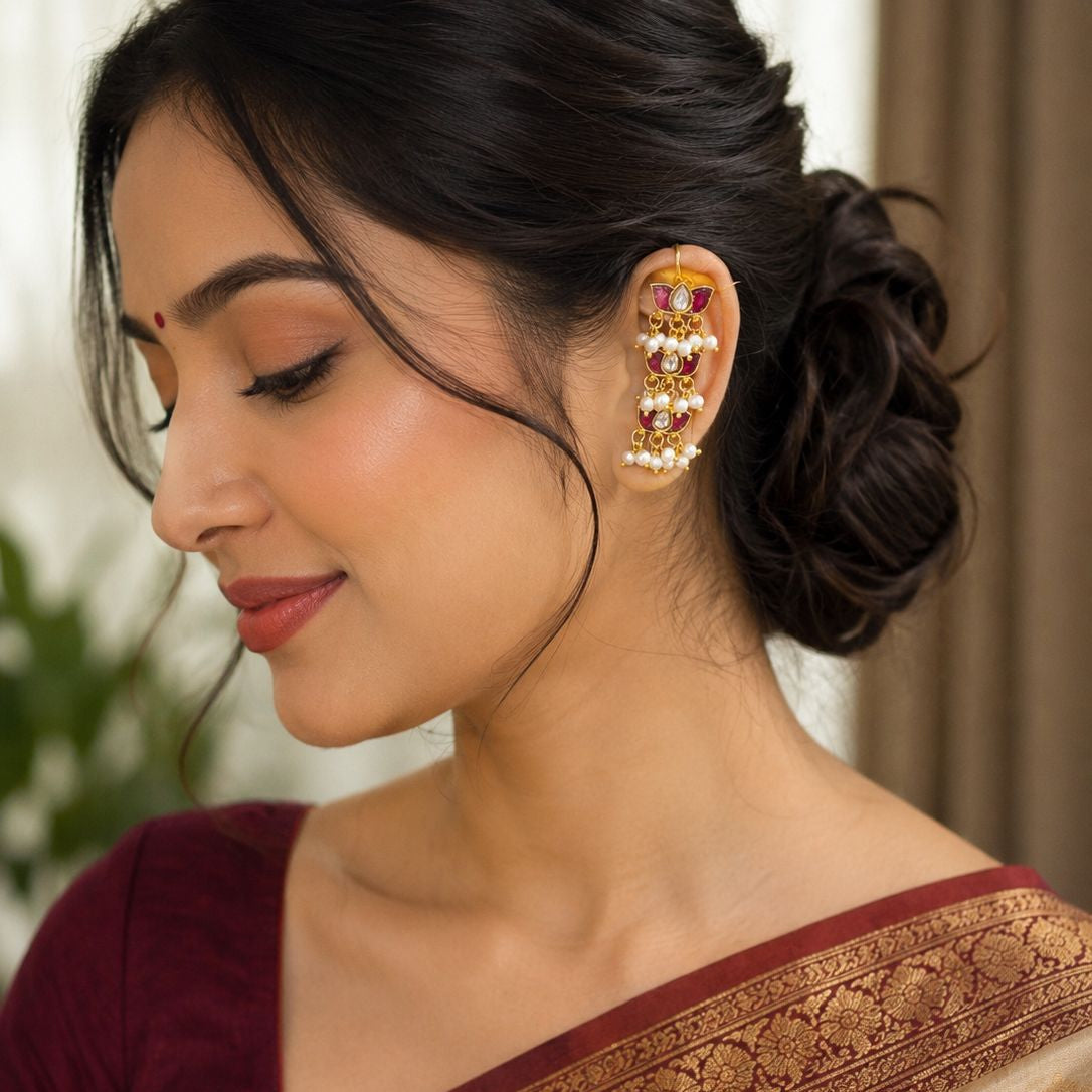 Freshwater Pearl Ear Cuffs | Brass Pearl Earrings | Elegant Handmade Ear Cuffs | Traditional Indian Jewelry | Unique Gift for Women