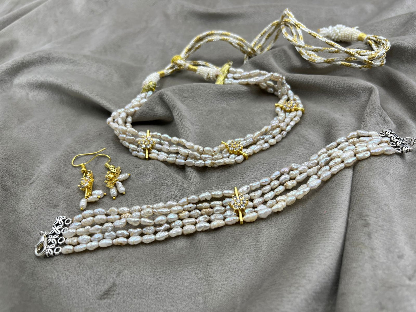 Freshwater Pearl Choker Set with Earrings & Bracelet | Basara Color Pearl Jewelry Set | Elegant Handmade Pearl Jewelry | Traditional Indian Bridal Gift