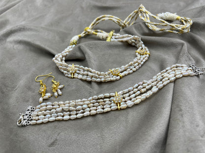 Freshwater Pearl Choker Set with Earrings & Bracelet | Basara Color Pearl Jewelry Set | Elegant Handmade Pearl Jewelry | Traditional Indian Bridal Gift