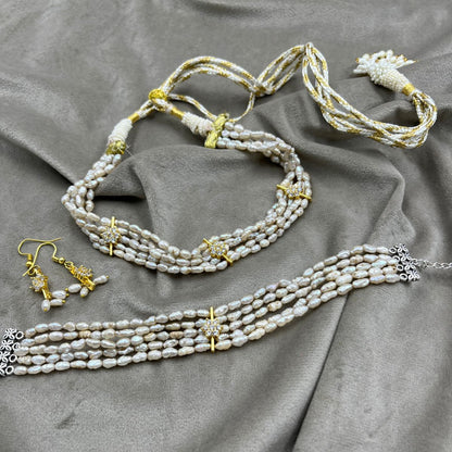 Freshwater Pearl Choker Set with Earrings & Bracelet | Basara Color Pearl Jewelry Set | Elegant Handmade Pearl Jewelry | Traditional Indian Bridal Gift