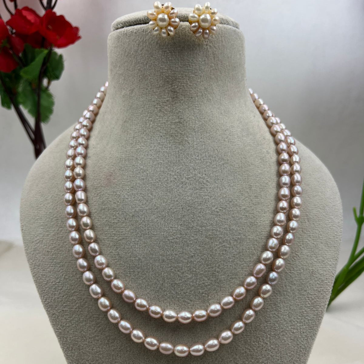 Freshwater Pearl Two-Layer Necklace with Earrings | Elegant Layered Pearl Jewelry Set | Handmade Pearl Necklace | Traditional Bridal & Wedding Jewelry | Gift for Women