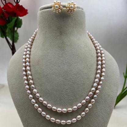 Freshwater Pearl Two-Layer Necklace with Earrings | Elegant Layered Pearl Jewelry Set | Handmade Pearl Necklace | Traditional Bridal & Wedding Jewelry | Gift for Women