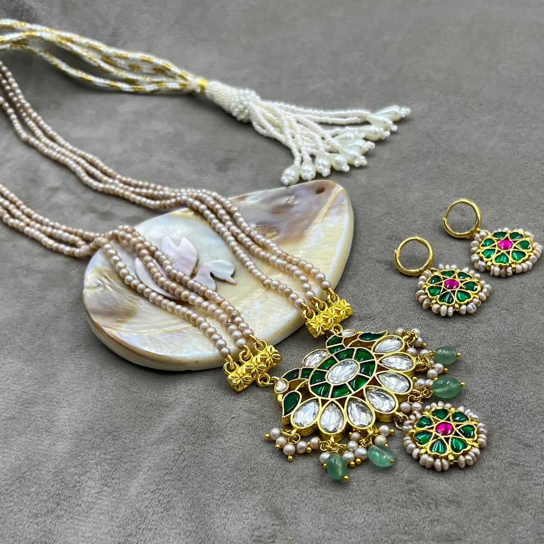 # Freshwater Pearl Necklace with Brass Earrings | Elegant Pearl Jewelry Set