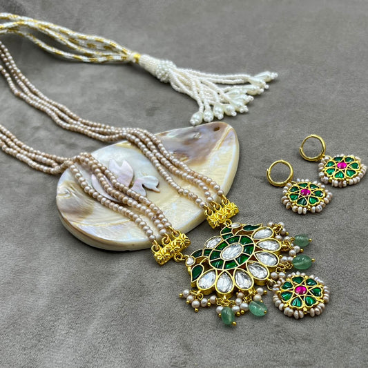 # Freshwater Pearl Necklace with Brass Earrings | Elegant Pearl Jewelry Set