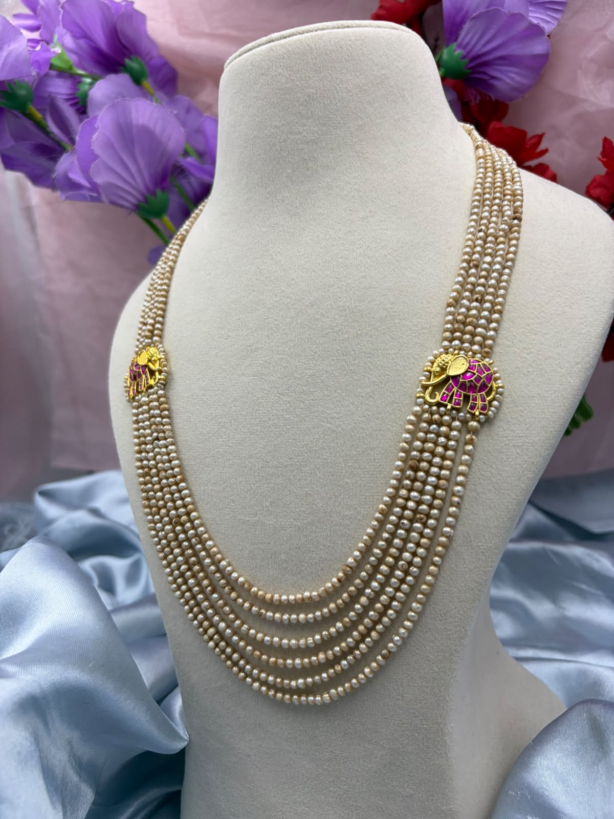 Freshwater Pearl Kantha Necklace in Basra Colour | Traditional Pearl Statement Necklace | Elegant Handmade Pearl Jewelry | Bridal & Festive Wear