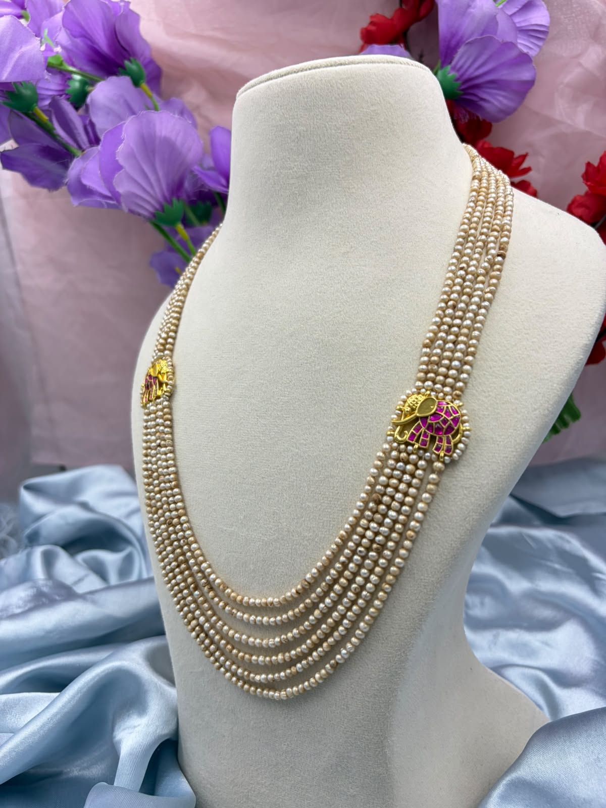Freshwater Pearl Kantha Necklace in Basra Colour | Traditional Pearl Statement Necklace | Elegant Handmade Pearl Jewelry | Bridal & Festive Wear