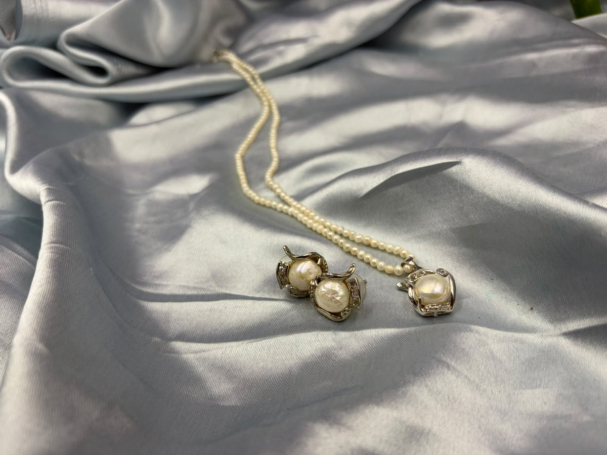 Freshwater Pearl Necklace with Earrings Set | Elegant Pearl Jewelry Combo | Handmade Pearl Necklace & Earring Set | Bridal & Gift Jewelry