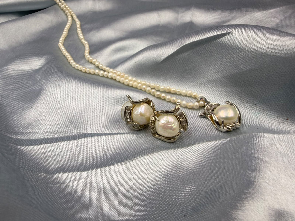Freshwater Pearl Necklace with Earrings Set | Elegant Pearl Jewelry Combo | Handmade Pearl Necklace & Earring Set | Bridal & Gift Jewelry