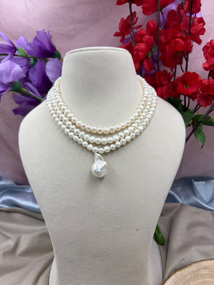 Freshwater Pearl Necklace with Baroque Pearl Pendant | Natural Pearl Statement Necklace | Handmade Elegant Jewelry | Bridal & Gift Necklace