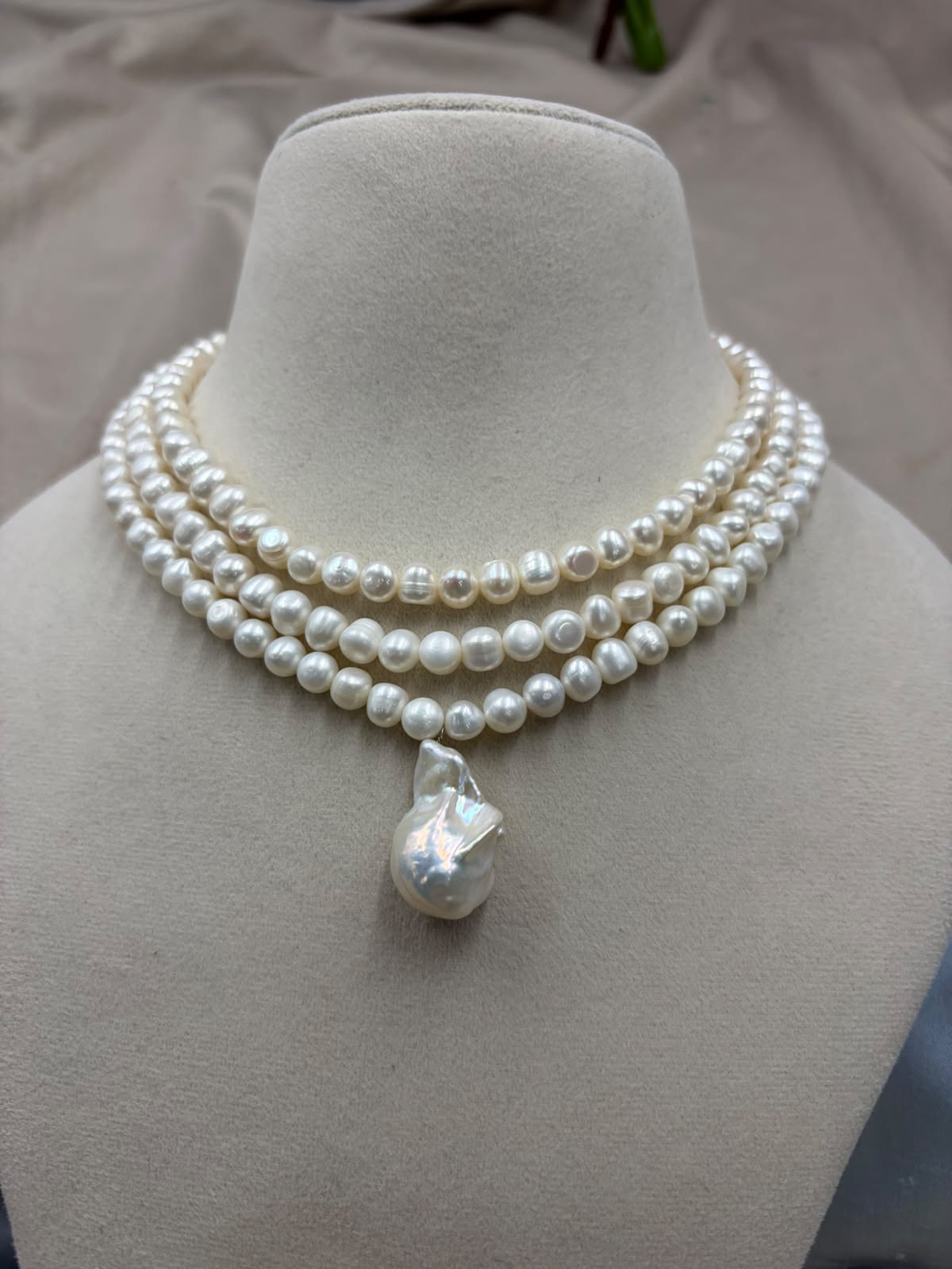 Freshwater Pearl Necklace with Baroque Pearl Pendant | Natural Pearl Statement Necklace | Handmade Elegant Jewelry | Bridal & Gift Necklace