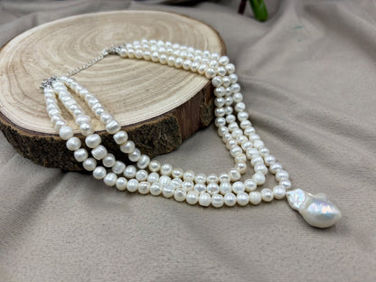 Freshwater Pearl Necklace with Baroque Pearl Pendant | Natural Pearl Statement Necklace | Handmade Elegant Jewelry | Bridal & Gift Necklace