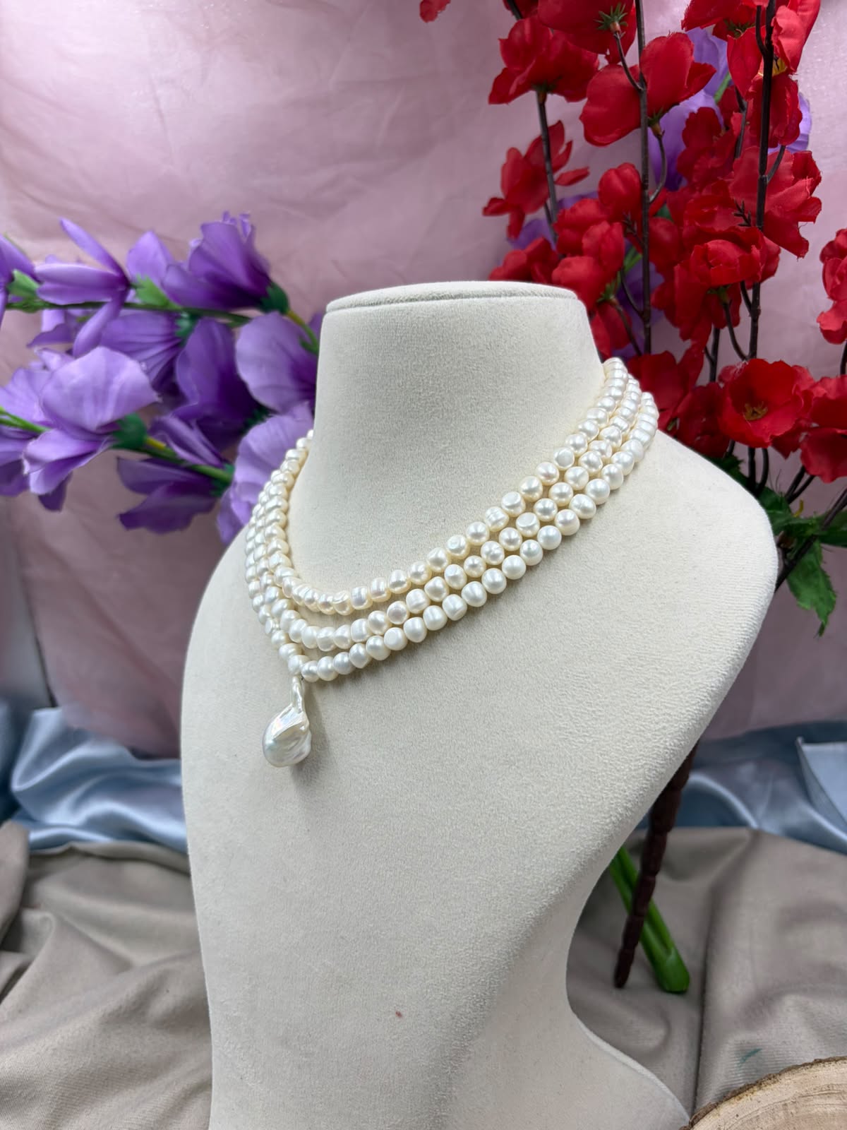 Freshwater Pearl Necklace with Baroque Pearl Pendant | Natural Pearl Statement Necklace | Handmade Elegant Jewelry | Bridal & Gift Necklace