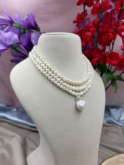 Freshwater Pearl Necklace with Baroque Pearl Pendant | Natural Pearl Statement Necklace | Handmade Elegant Jewelry | Bridal & Gift Necklace