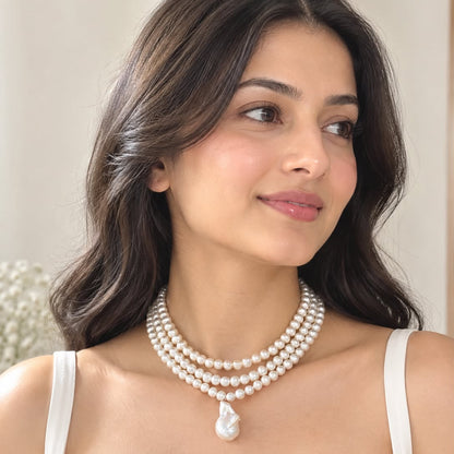 Freshwater Pearl Necklace with Baroque Pearl Pendant | Natural Pearl Statement Necklace | Handmade Elegant Jewelry | Bridal & Gift Necklace