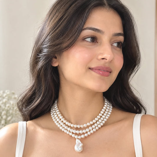 Freshwater Pearl Necklace with Baroque Pearl Pendant | Natural Pearl Statement Necklace | Handmade Elegant Jewelry | Bridal & Gift Necklace