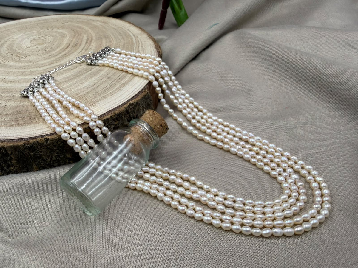 Freshwater Pearl 5-Layer Necklace | Layered Pearl Statement Necklace | Elegant Handmade Pearl Jewelry | Bridal & Party Wear Necklace