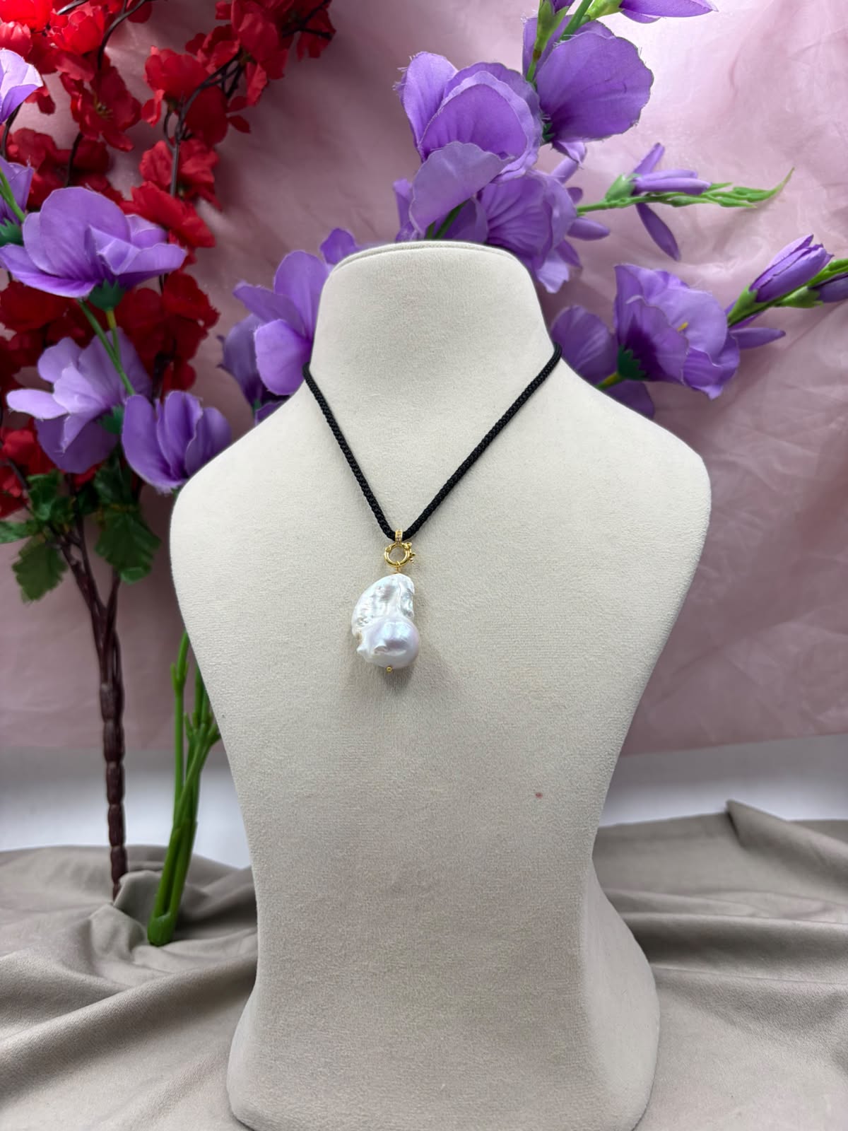 Freshwater Pearl Line Necklace with Natural Baroque  Pendant | Elegant Pearl Necklace | Handmade Pearl Jewelry | Bridal & Gift Jewelry