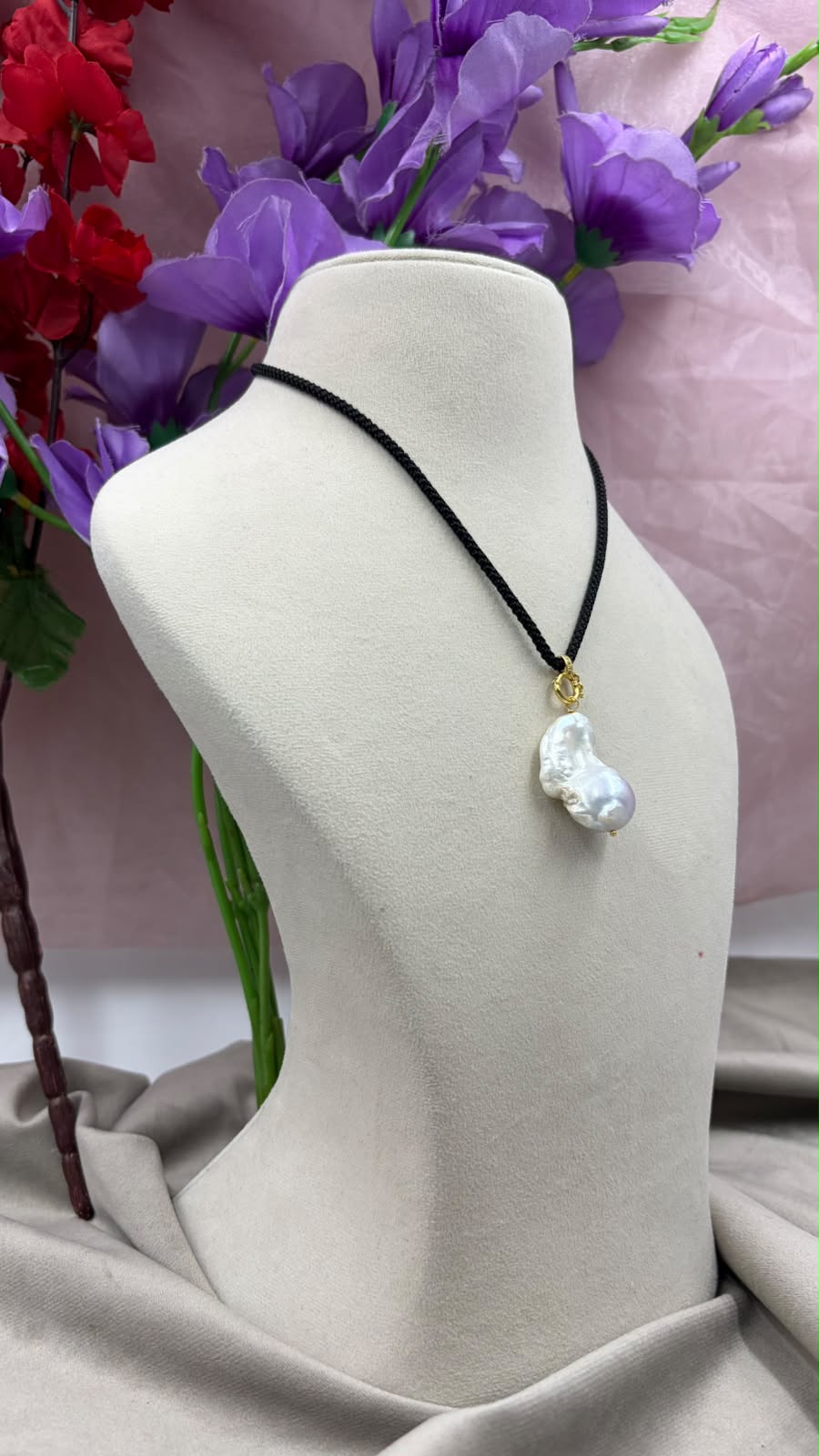 Freshwater Pearl Line Necklace with Natural Baroque  Pendant | Elegant Pearl Necklace | Handmade Pearl Jewelry | Bridal & Gift Jewelry