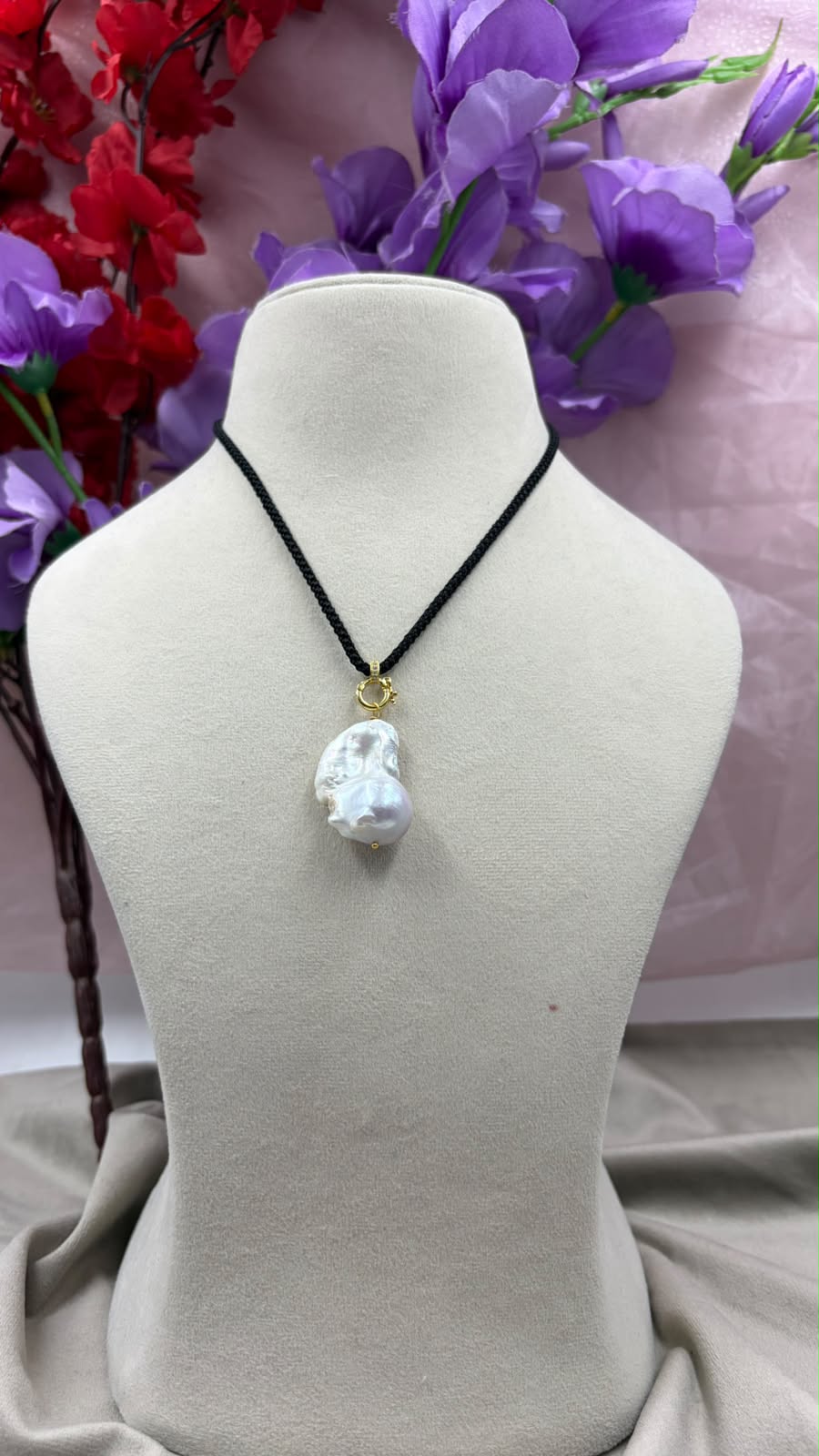 Freshwater Pearl Line Necklace with Natural Baroque  Pendant | Elegant Pearl Necklace | Handmade Pearl Jewelry | Bridal & Gift Jewelry